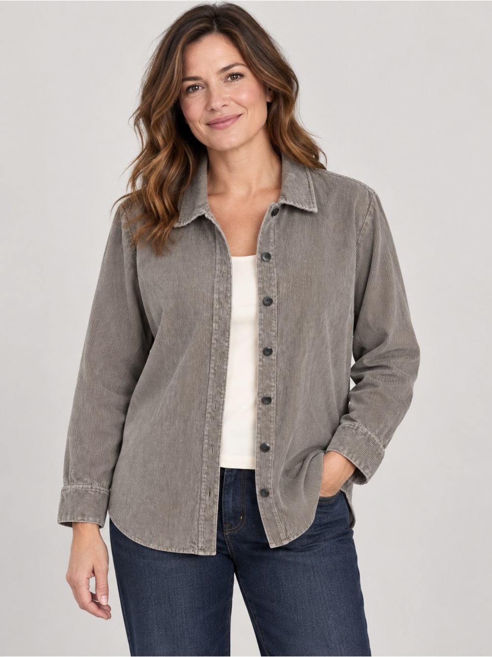 J.Jill Gray Textured Cotton Corduroy Button Shirt Women’s Medium